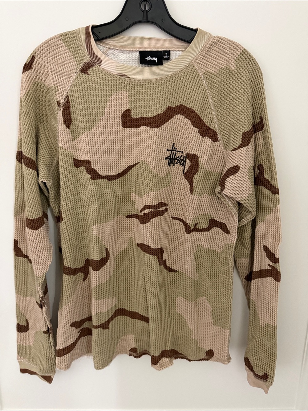 Stussy Beige & Brown Camo Waffle-Knit Crew Sweater